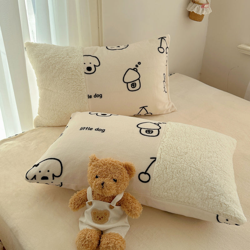 {3/4pcs} Cartoon Lambskin + Milk Velvet Set