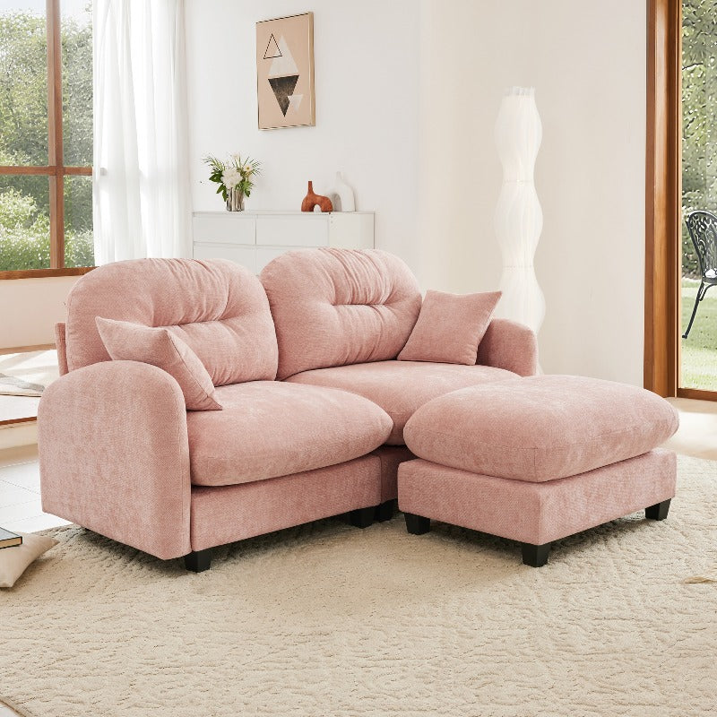 Pink L-Shaped Sectional Sofa with Ottoman