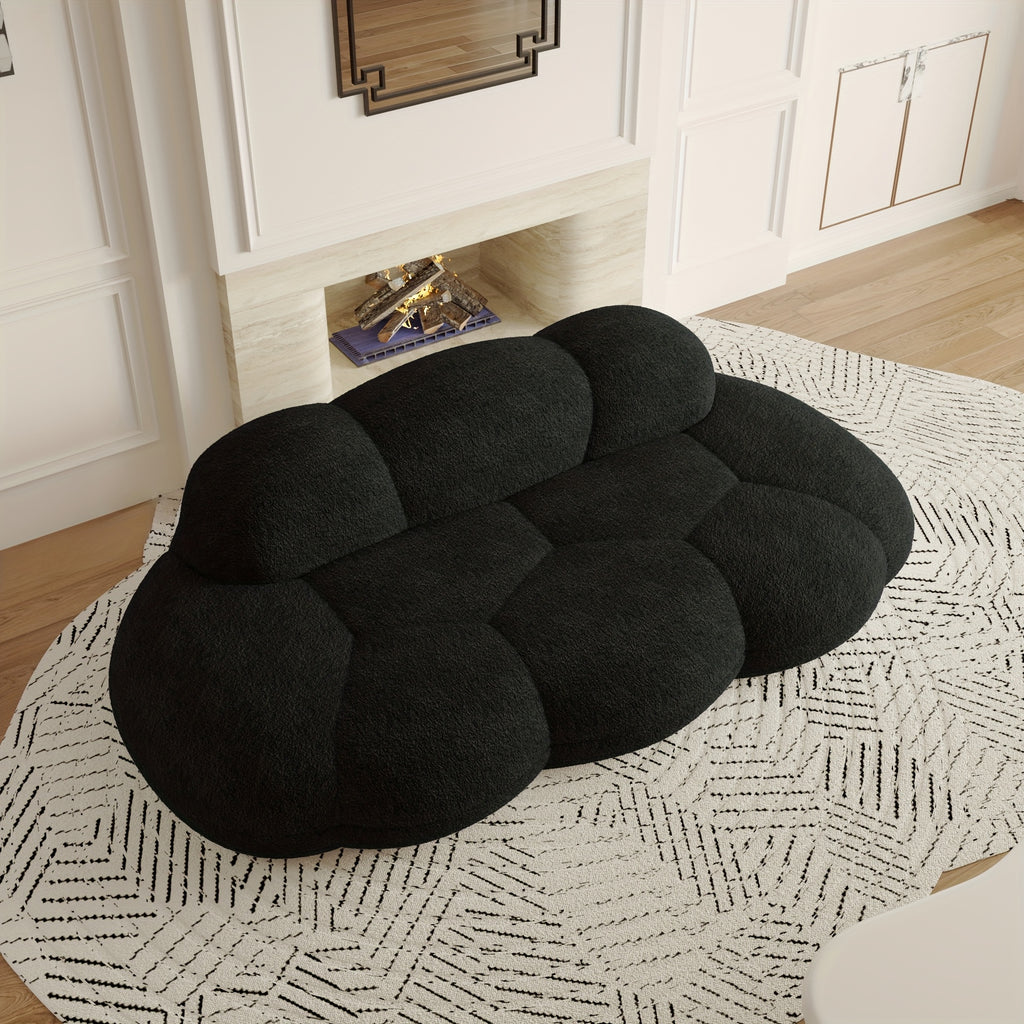 Modern Cloud-Shaped Sofa Bed-Like Couch - Black Sherpa Upholstery & Sponge-Filled, No Assembly Required, Space-Saving L-Shaped/ U-Shaped Sectional for Small Spaces, Apartments, Room - -Slip - Design (Engineered Wood