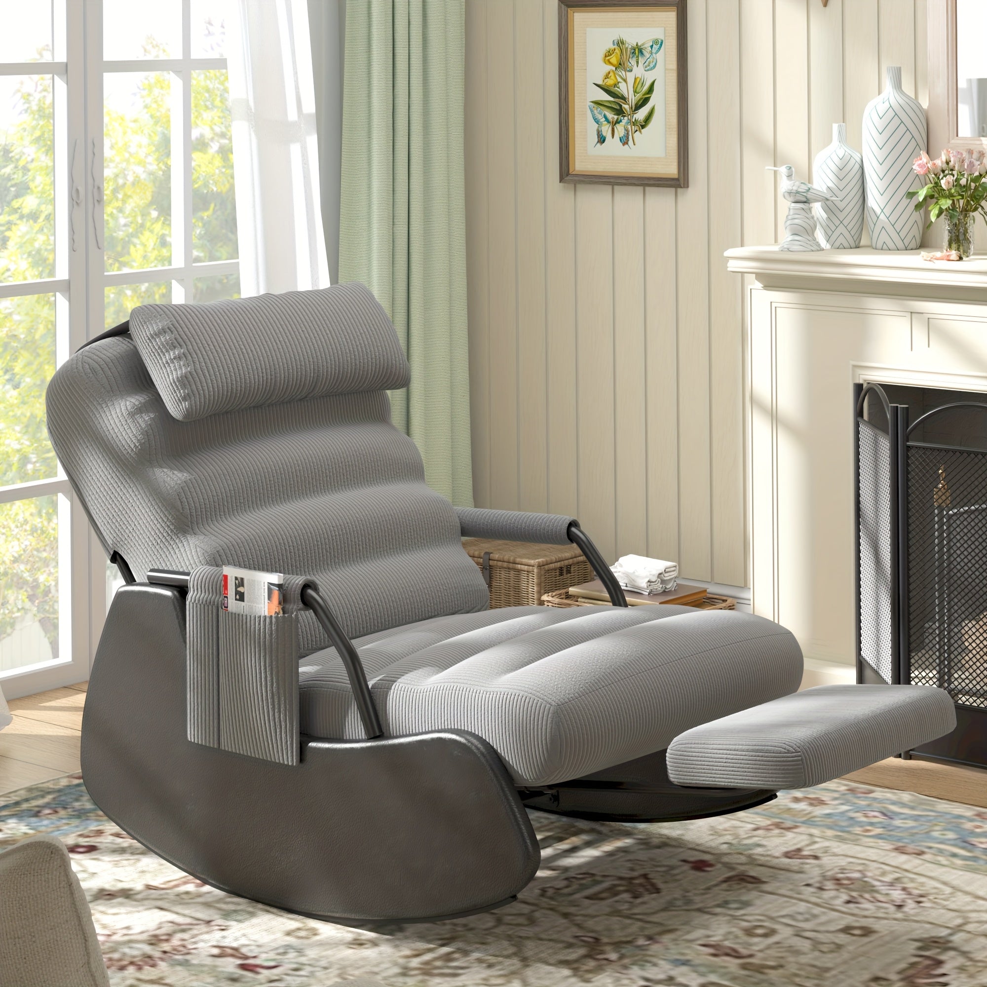 Nursery Glider Rocking Chair with Soft Cushioned Seat & Headrest
