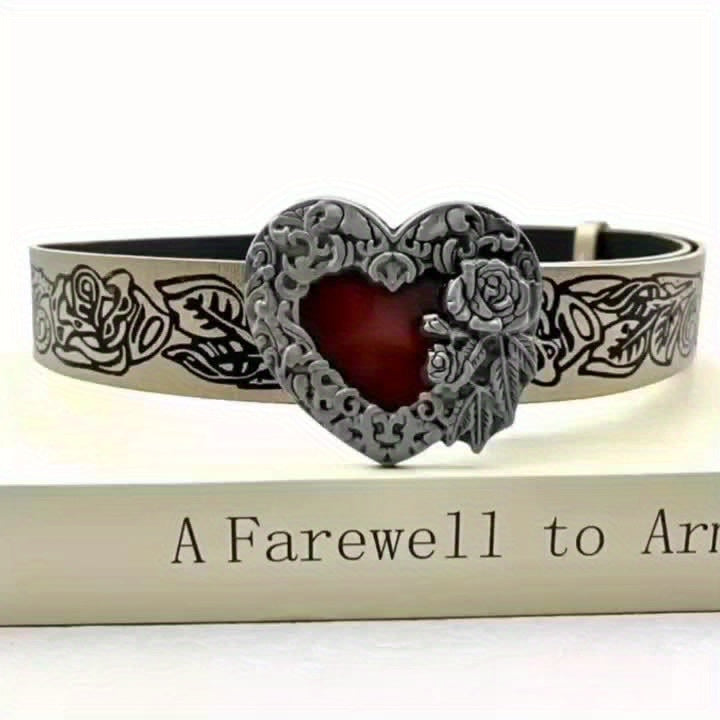 Vintage Knurling Belt Red Heart Shape