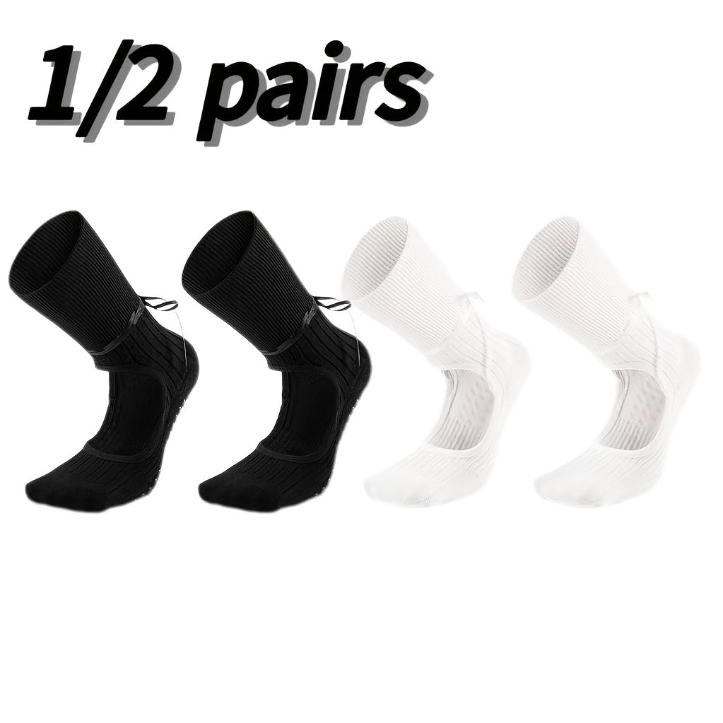 Non-Slip Mid-Calf Socks with Adjustable Strap & Bow Ribbon