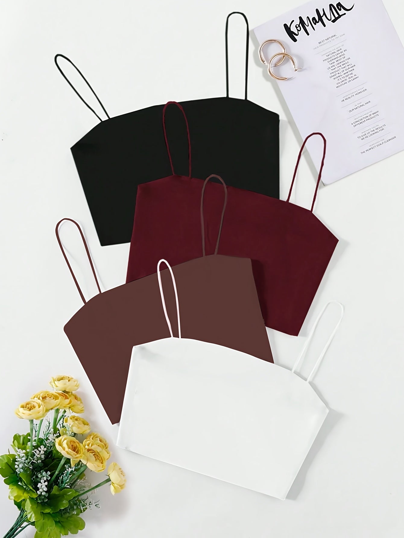 4pcs Set of Trendy, Minimalist Casual Waisted Camisoles, Camisole Tops for Women, Layering Essentials, Versatile Tops, Sleeveless Top, Elegant Style, Breathable Material, Comfortable Fit, Tank Tops, Camisole Set, Summer Wardr