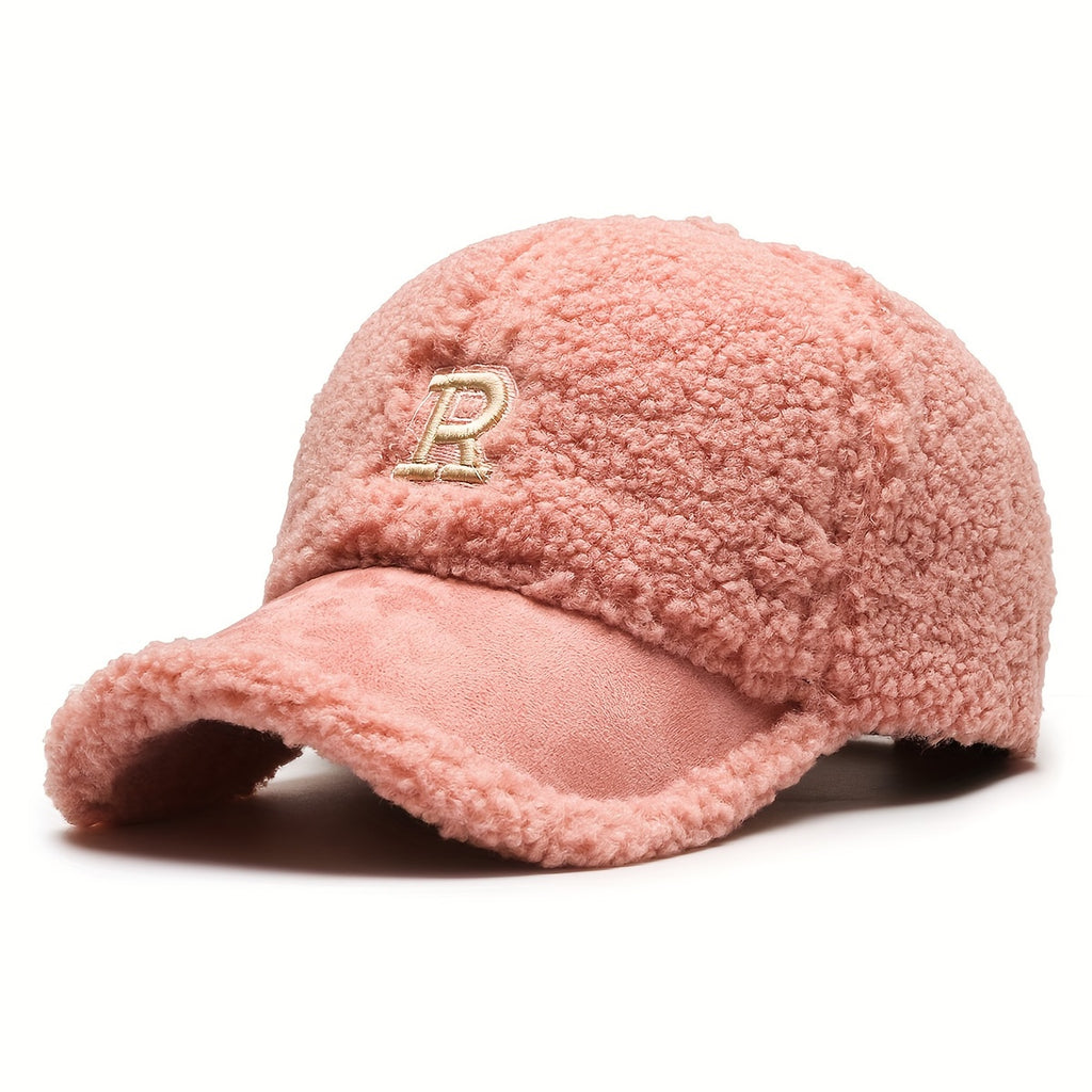 Letter R Teddy Plush Warm Baseball Cap