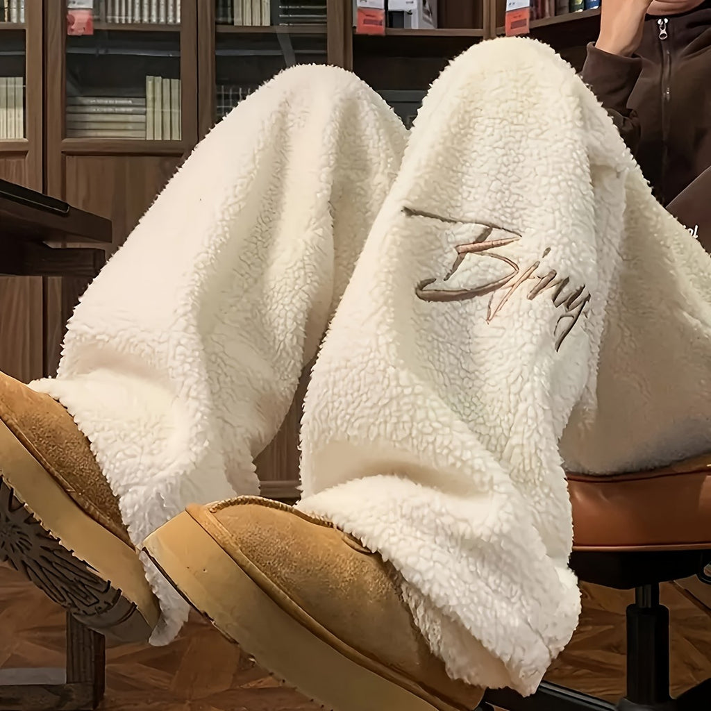 Fleece-Lined Embroidered Casual Pants
