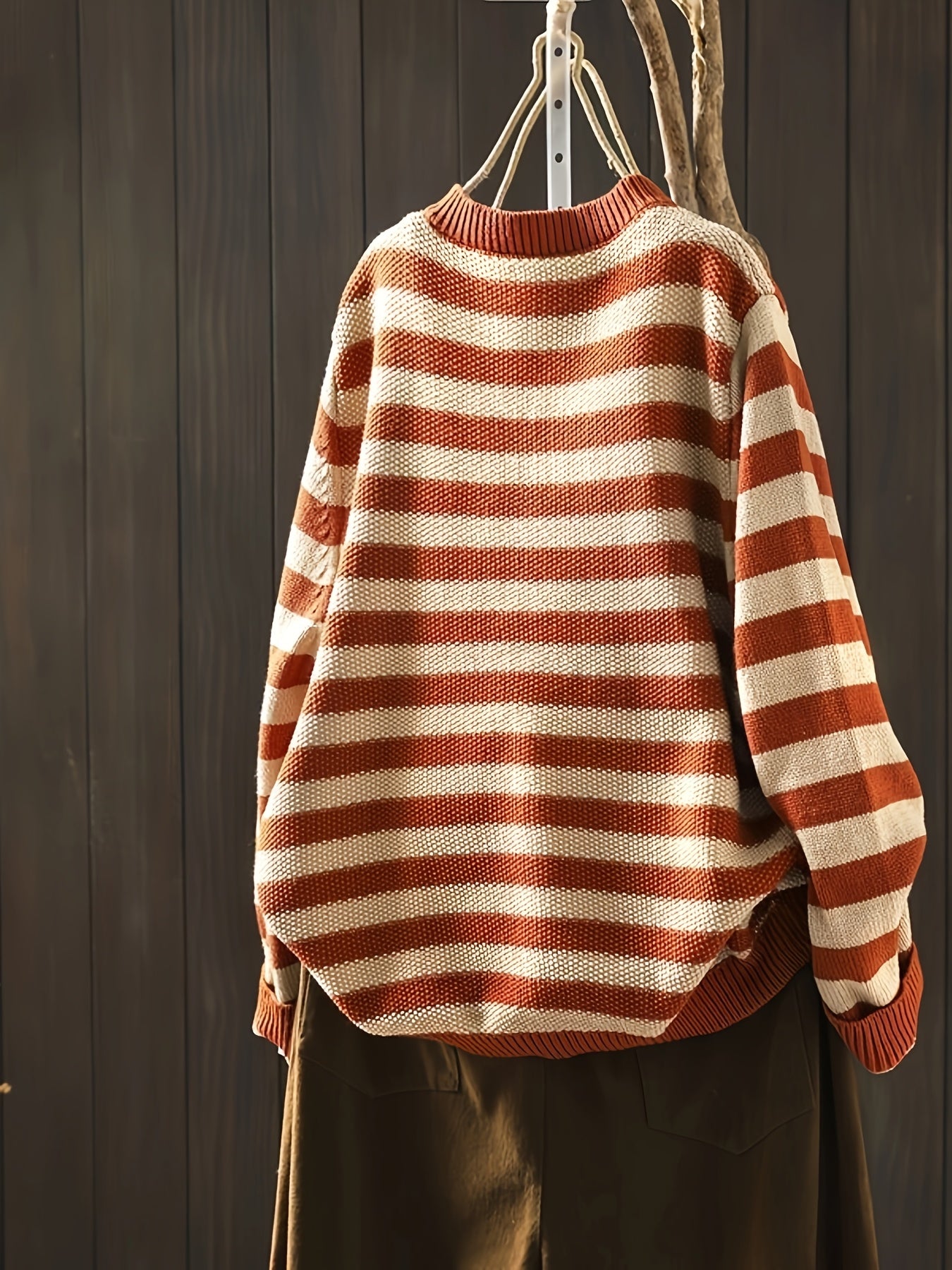 Retro Art Contrast Stripe Small Pocket Cardigan Sweater