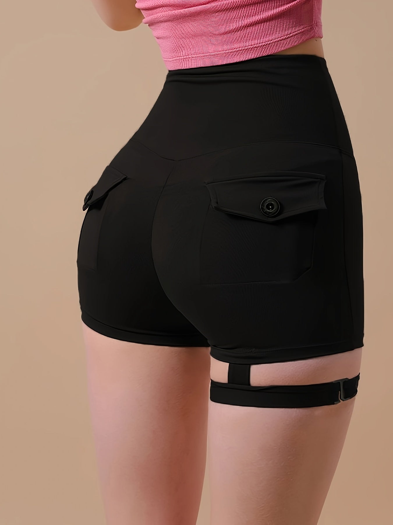 High-Waist Cargo Shorts with Peach Hip Design