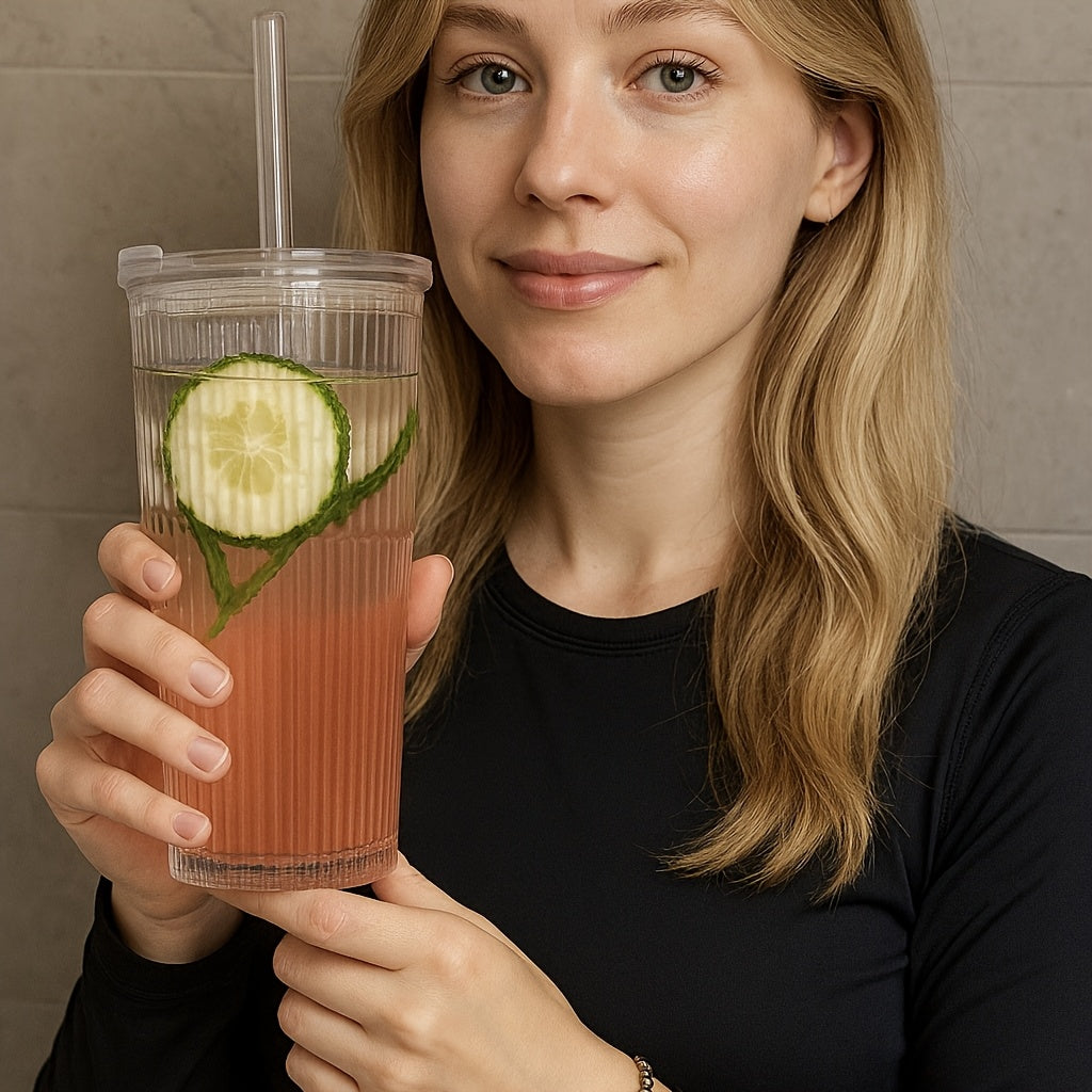 {1/2/4pcs] LDQ Striped Glass Cups with Straws & Lids