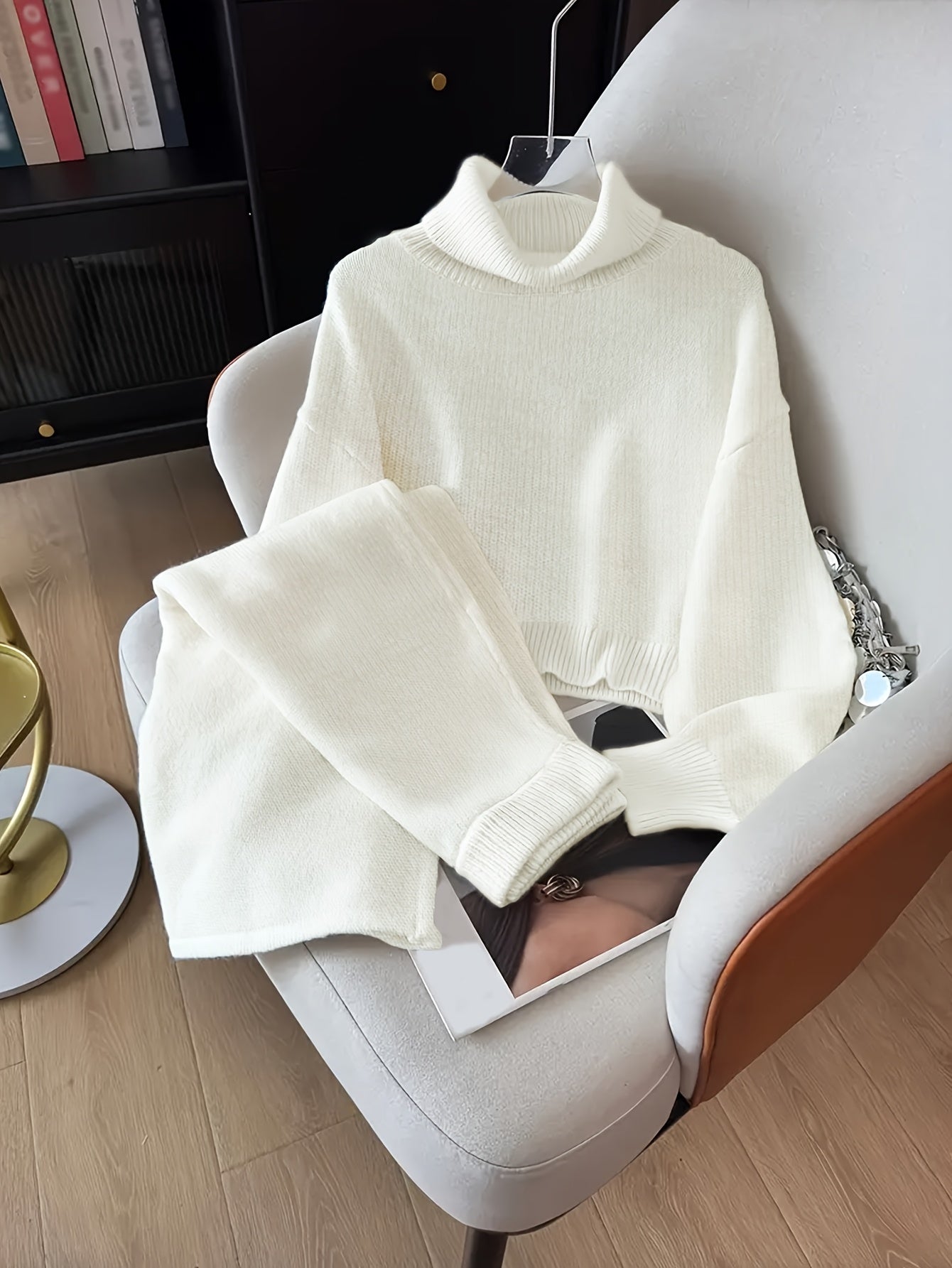 White Plus Size Cozy Sweater and Skirt Set