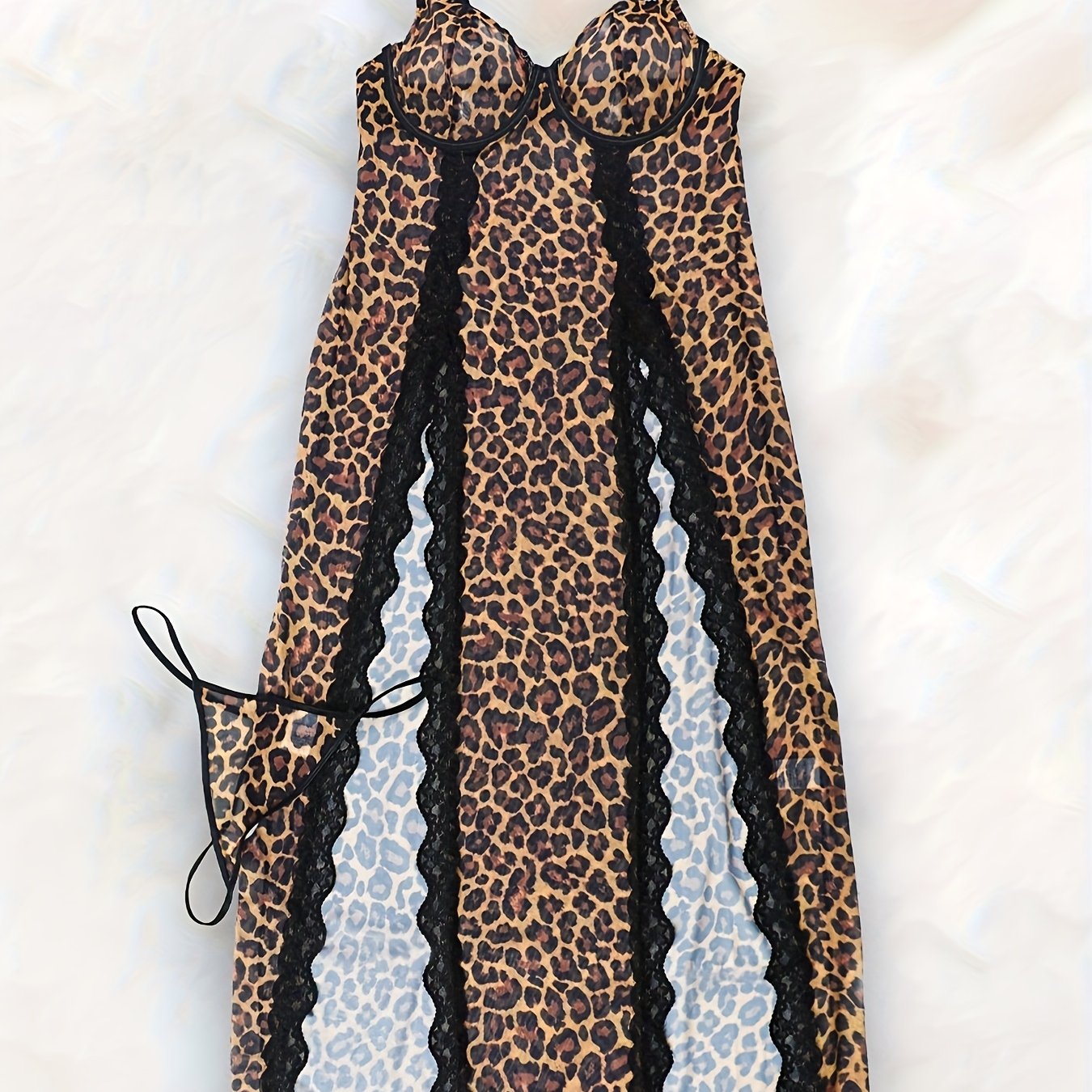Wild Charm Style Leopard Print Lace Trim Sexy Lingerie Set