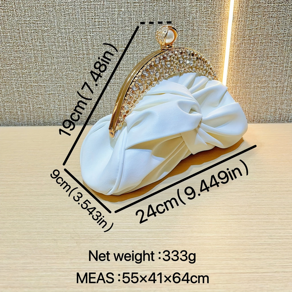 Elegant White Mini Clutch with Golden Rhinestone Crown