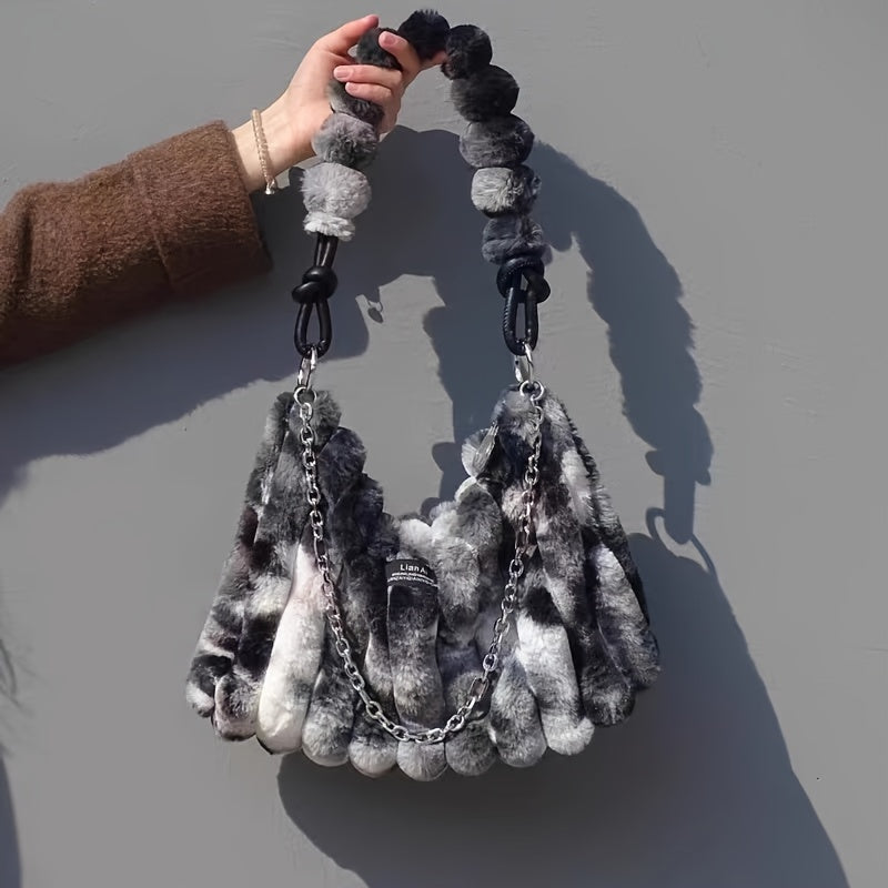 Plush Faux Fur Crossbody Bag with Detachable Adjustable Chain Strap