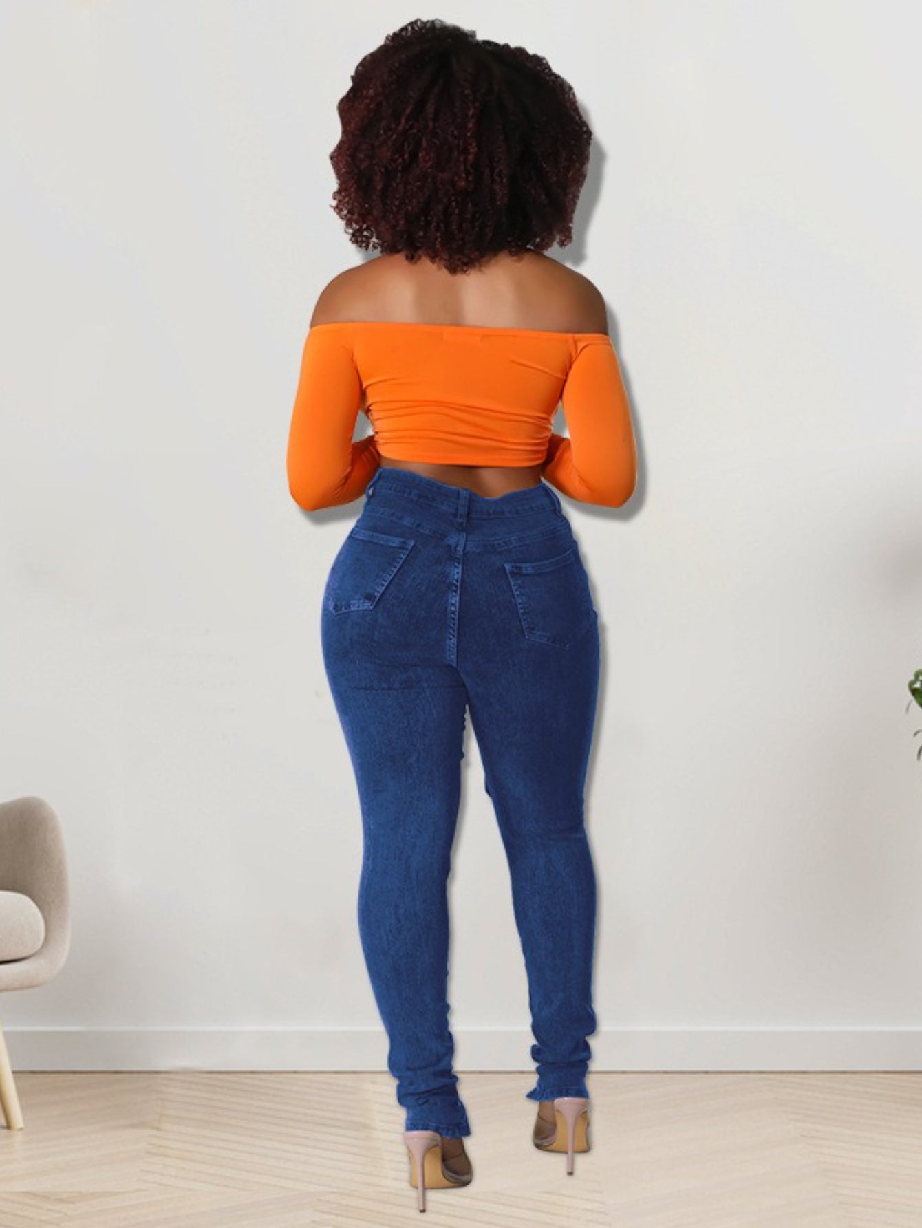 Cropped Denim Jeans with Lace-Up Detail