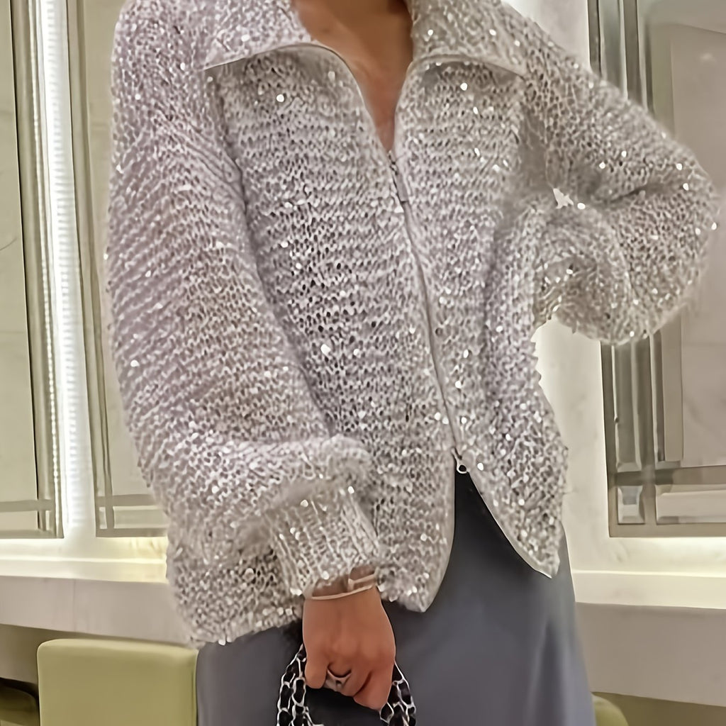 Shiny Jacket with Full-Zip Front Closure