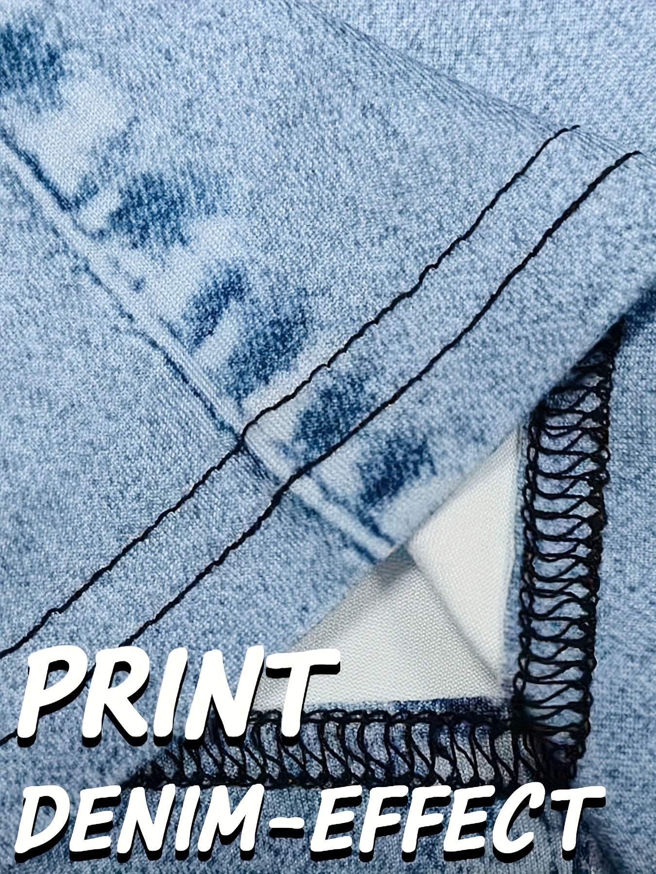 Long Leggings Printed with Faux Denim And Featuring Pocket Designs