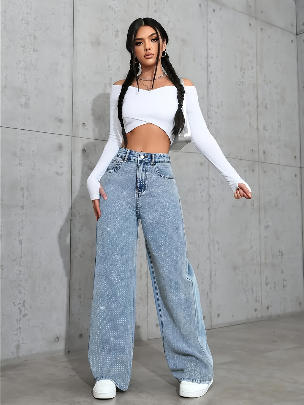 Wide-Leg Studded Jeans