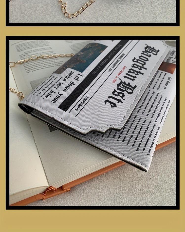Trendy Chain Crossbody Newspaper Clutch Bag - Women's Envelope Flap Purse For Party Prom