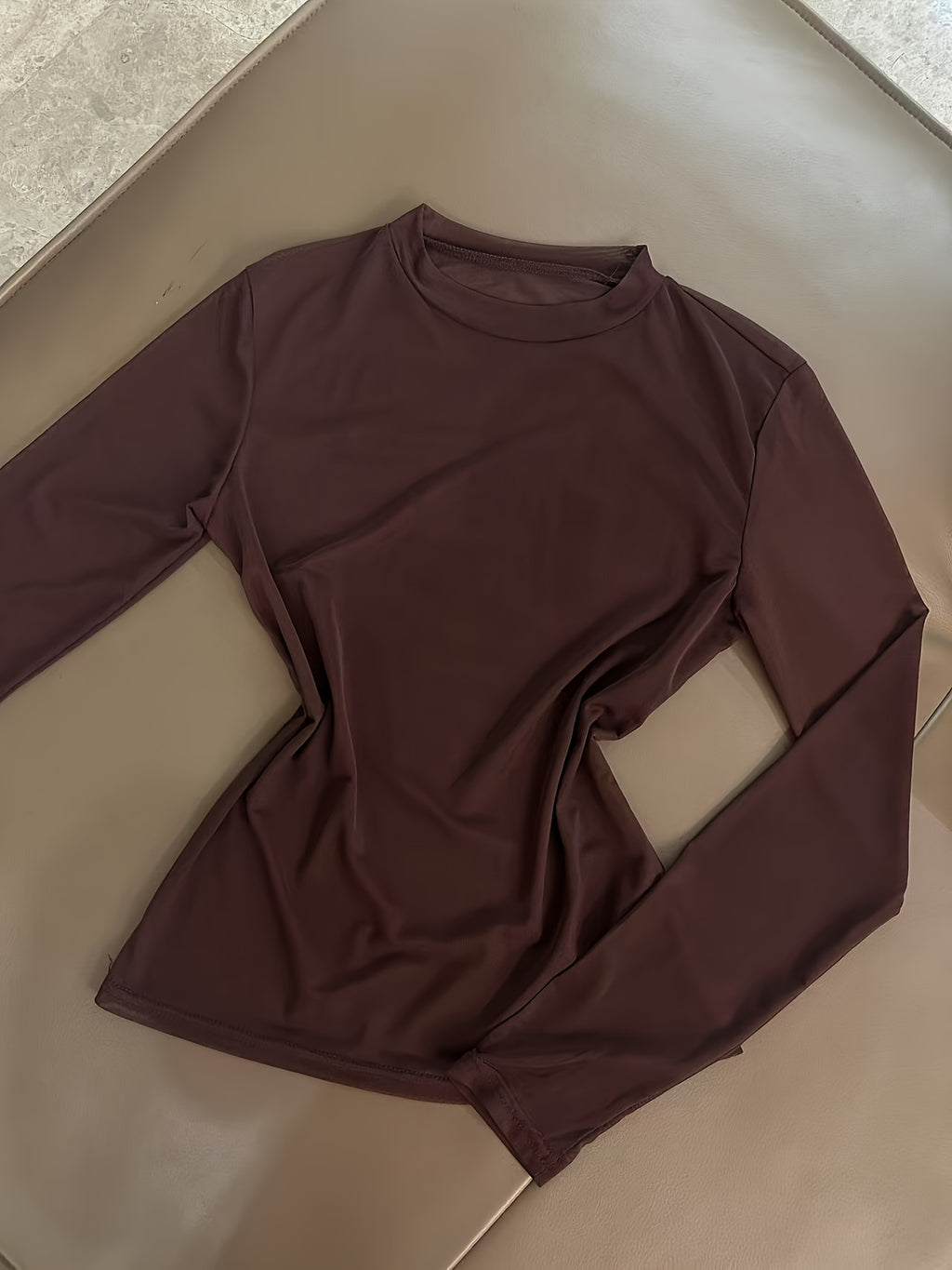 Semi-Sheer Mesh Pullover Long Sleeve T-Shirt + Waist Bag Skirt Set