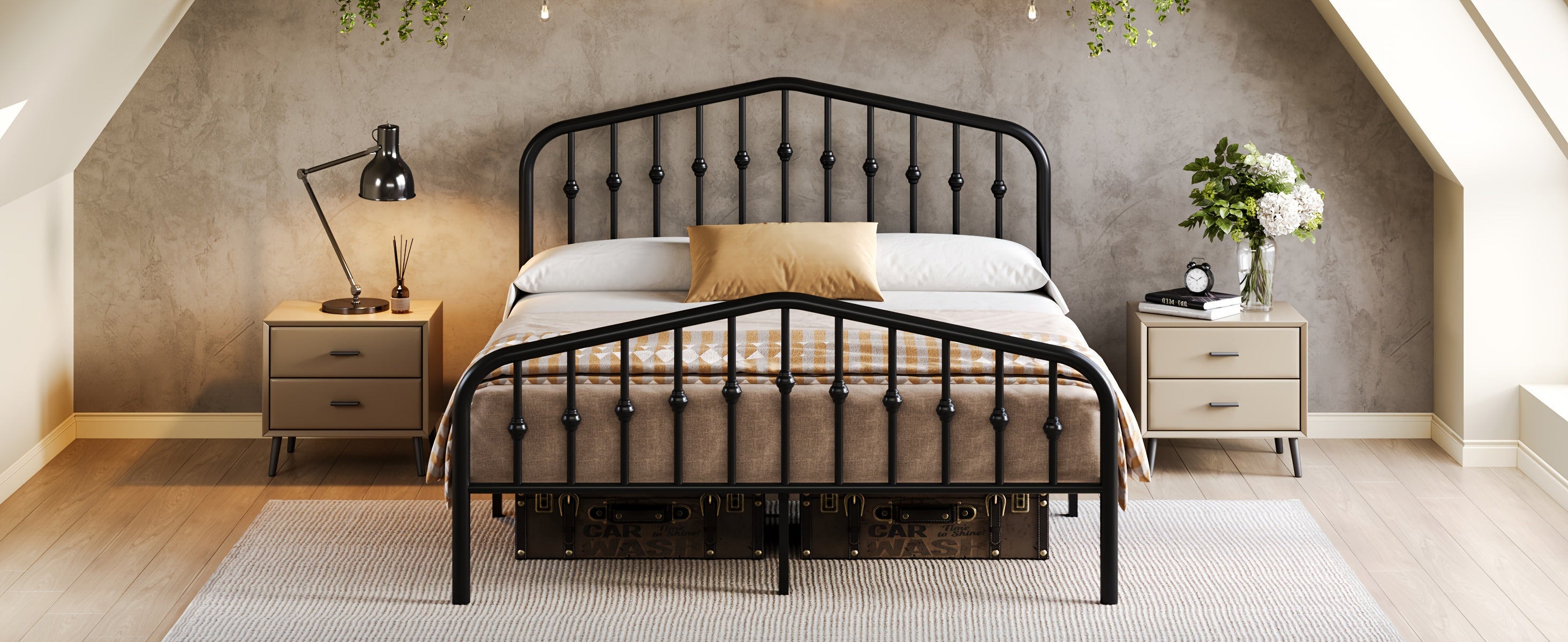 14'' Queen Size Heavy-Duty Wrought Iron Bed Frame