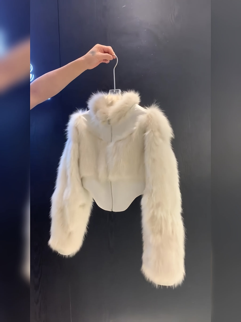 White Plush Fur Trim Short Jacket