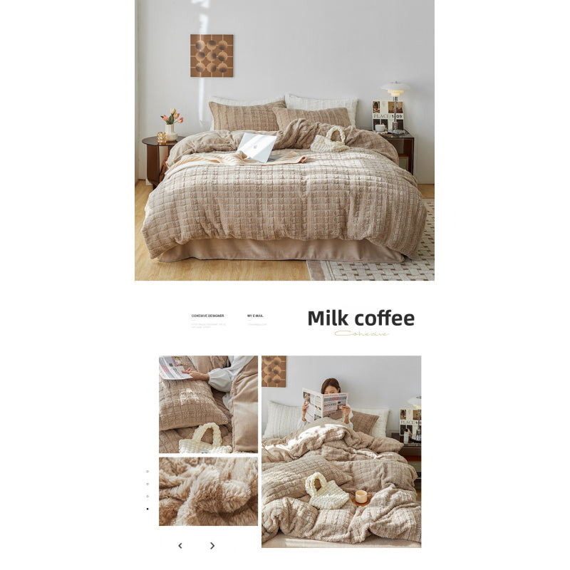 Faux Rabbit Fur Embossed Milk Duvet Cover