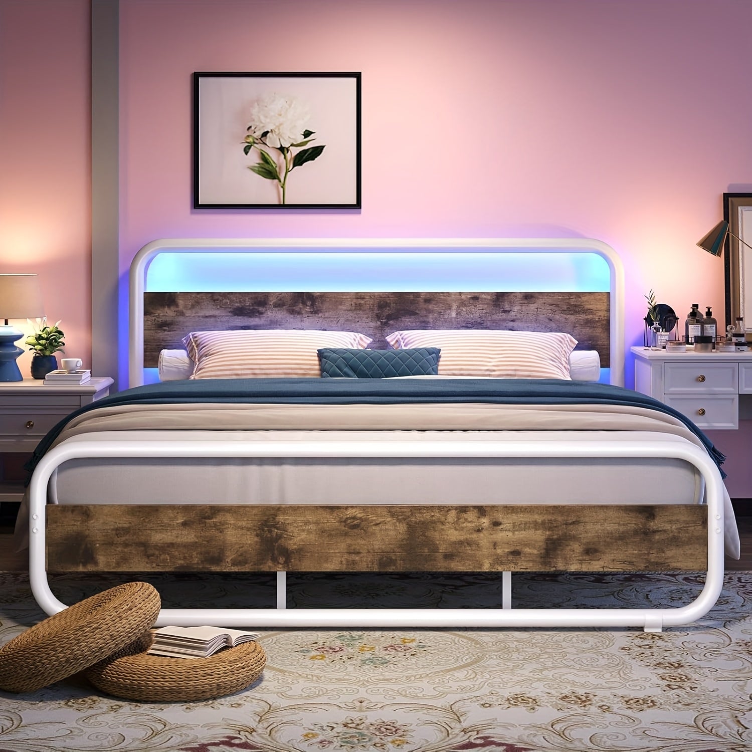 Twin Full Queen King Size Black/Brown/Grey/White Bed Frame with Wood Headboard