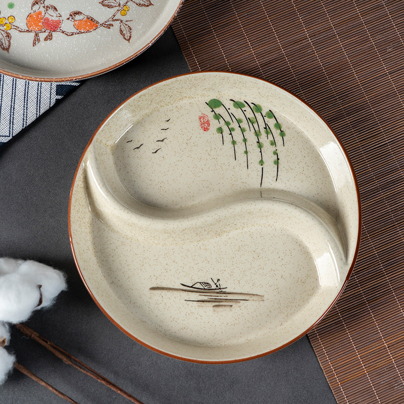 2 Under-glaze Ceramic Compartment Plates