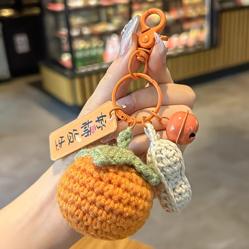 Crocheted Keychain with Bright Future And Persimmon And Peanut Pendant