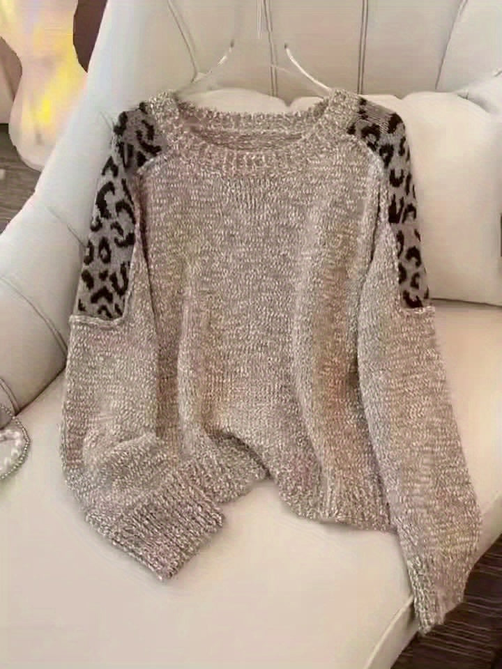 Oversized Beige & White Leopard Print (Brown/Black) Cable- Sweater