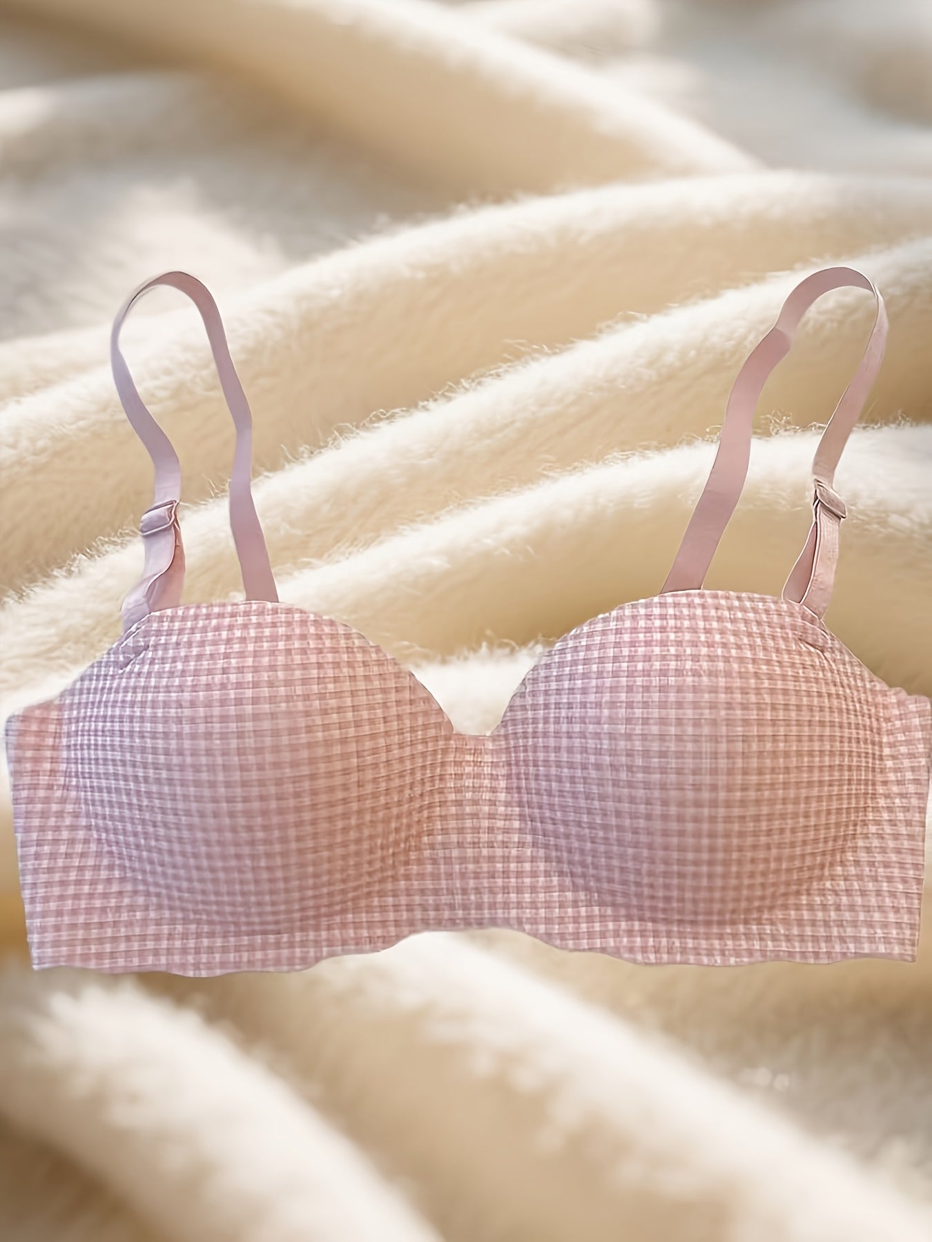 3pcs Women'S Houndstooth Checkered Underwire-Free Bras - High Support Backless Design with Adjustable Thin Strap, Breathable Non-Removable Padding & Soft Stretch Fabric - Everyday Comfort for Casual & Wear (Pink/Blue/Black) -