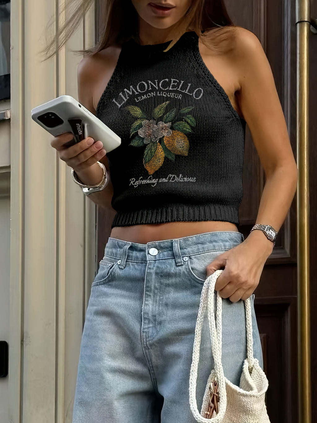 Women'S Fruit Print Cropped Tank Top - Casual & Stylish Round Neck Vest with Tropical Design, Perfect for Summer Streetwear, Summer Tank Tops