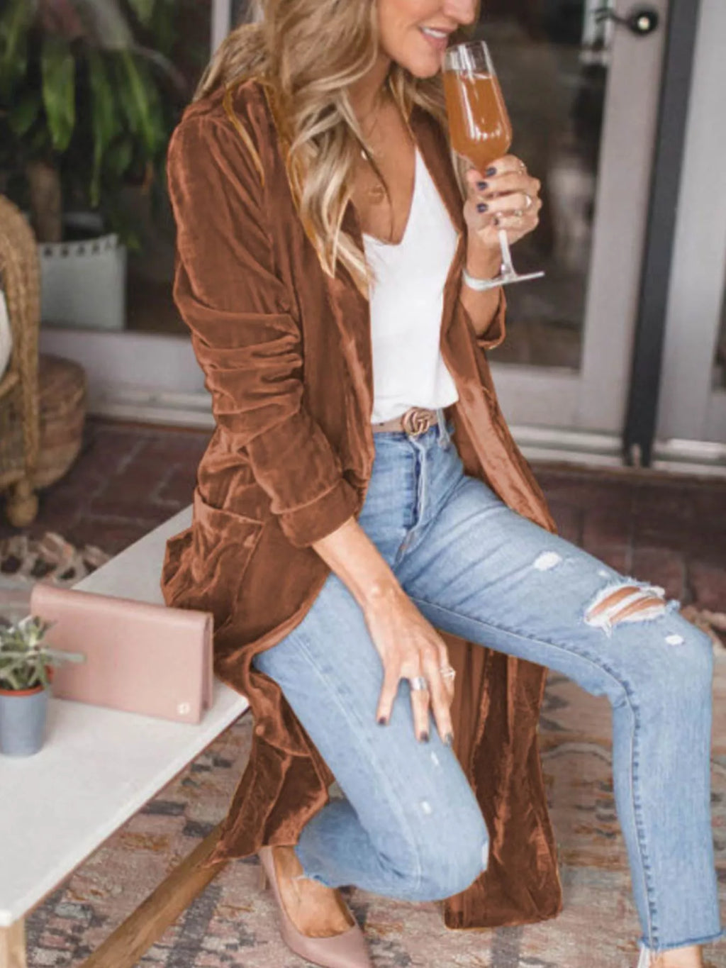 Open Front Long Sleeve Longline Cardigan