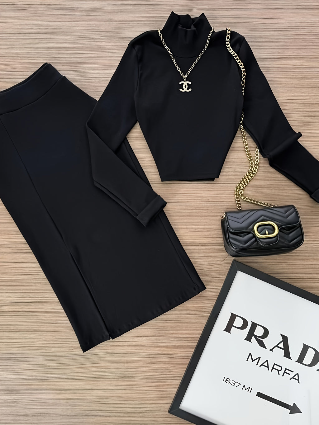 Long Sleeve Top Two-Piece Set with Skirt