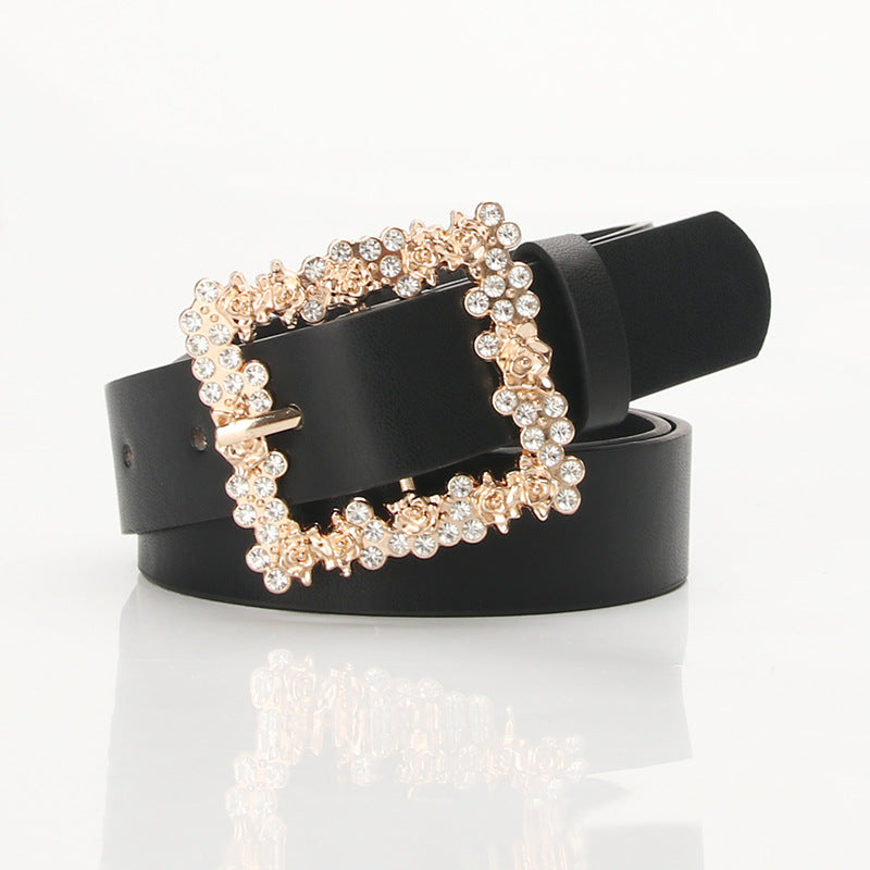 Alloy Rhinestone Pin Buckle Belt