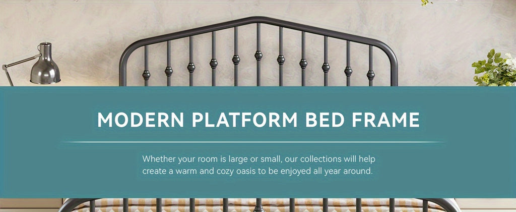 14'' Queen Size Heavy-Duty Wrought Iron Bed Frame