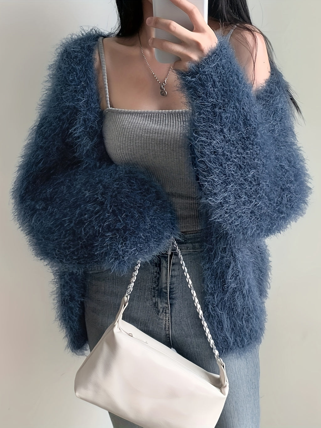 Women's Cozy V-Neck Sweater Coat Imitation Mink Cardigan - Loose Fit Long Sleeve Medium Stretch Fall Winter Casual Outerwear, Cute Sweater, Seasonal Wardrobe, Relaxed Silhouette, Soft Fabric, Casual Attire