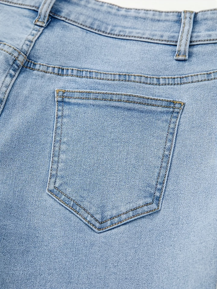 Denim Curved Bow Side Pocket Straight Trousers