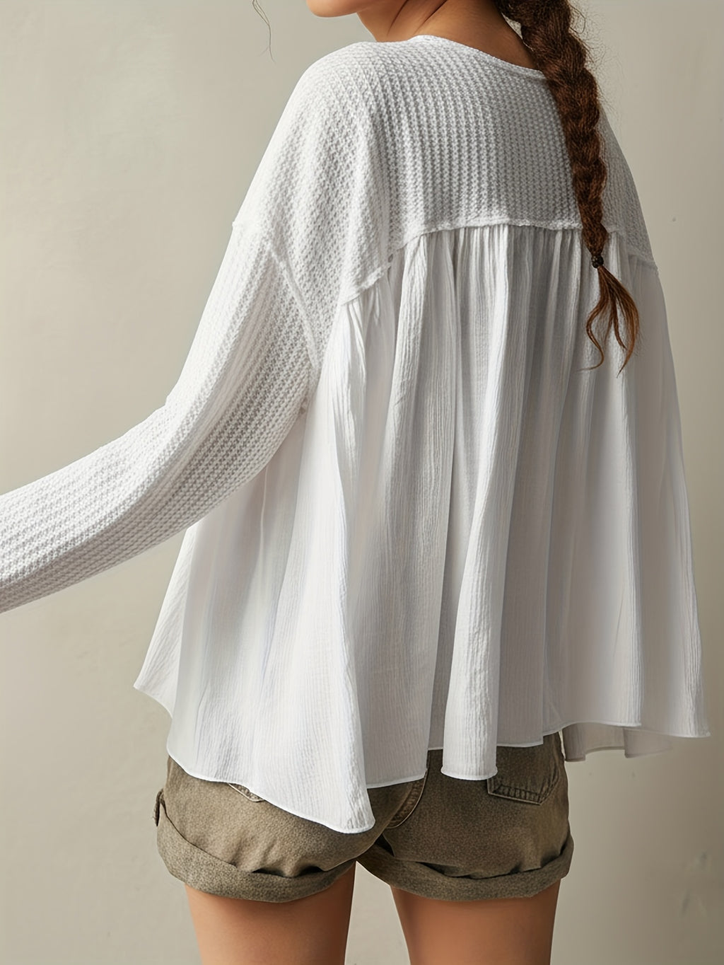 Oversized V-Neck Long-Sleeve Shirt