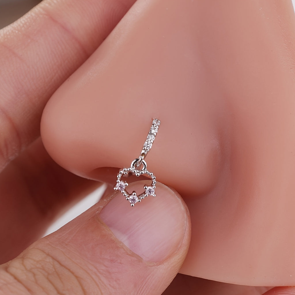 Cute Heart-Shaped Synthetic Cubic Zirconia Dangle Nose Ring