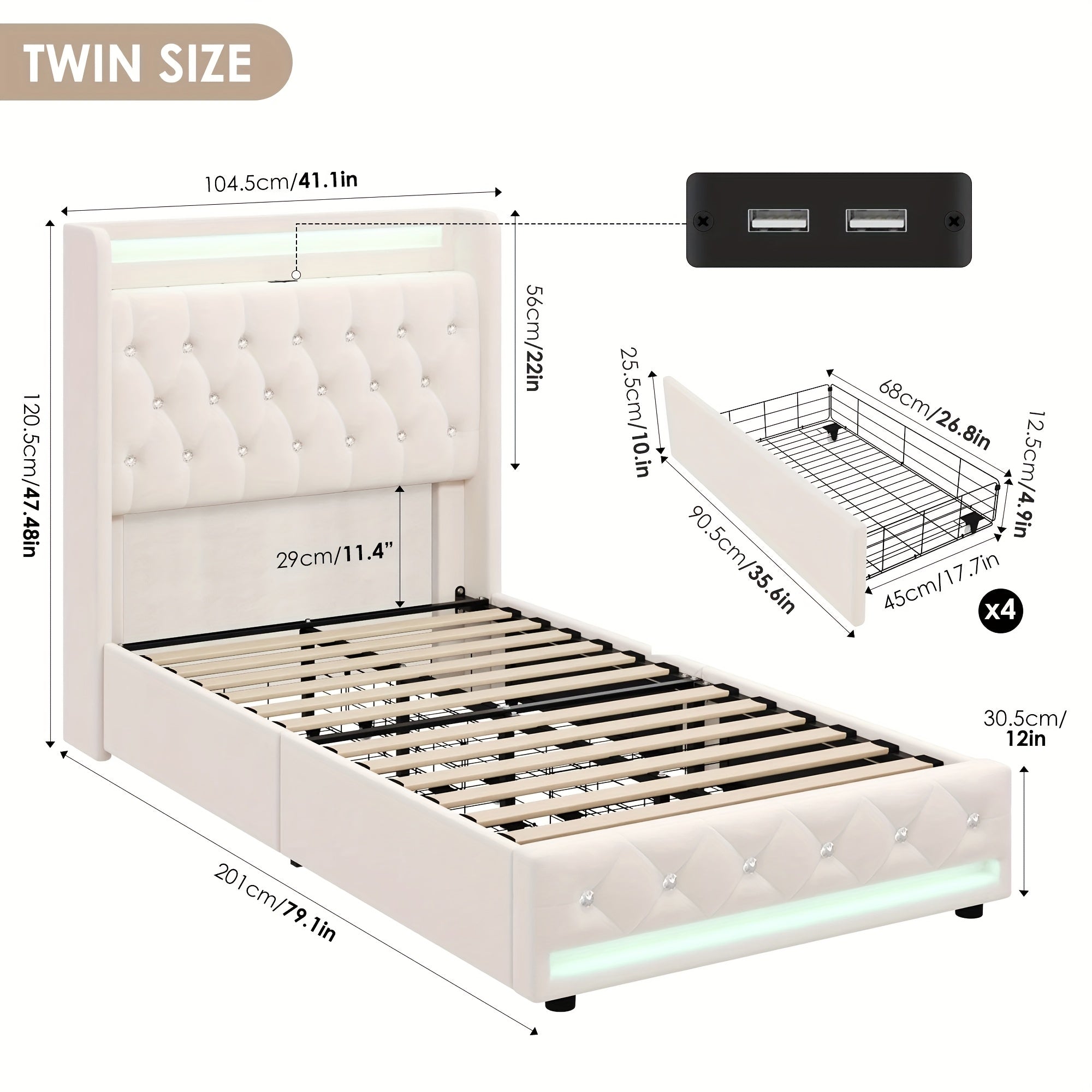 Bed Frame with Outlets and USB Ports