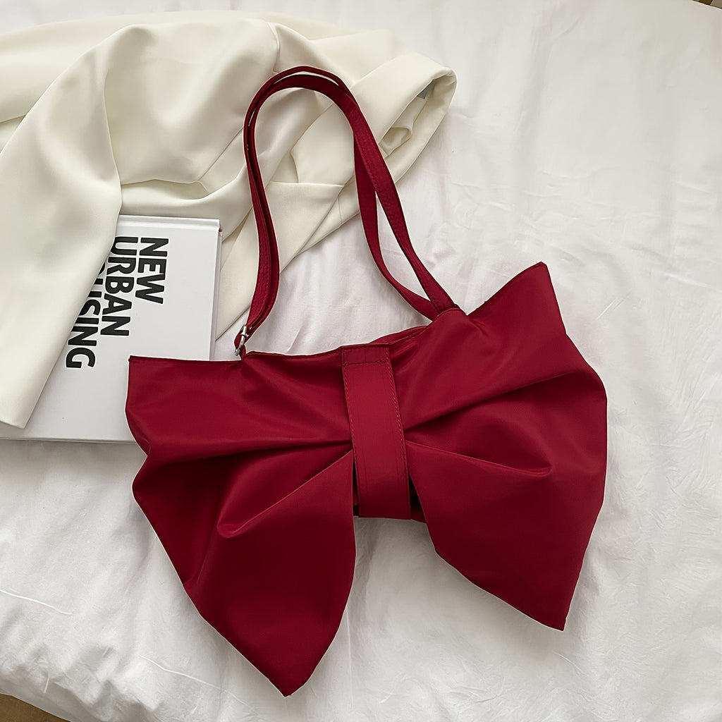 Women'S Elegant Bowknot Shoulder Bag - Lightweight Synthetic Handbag with Adjustable Strap, Open-Top Design & Polyester Lining, White Casual to Semi-Formal Purse for Everyday Use, Shopping, Work - Hand Washable & Durable, Ver