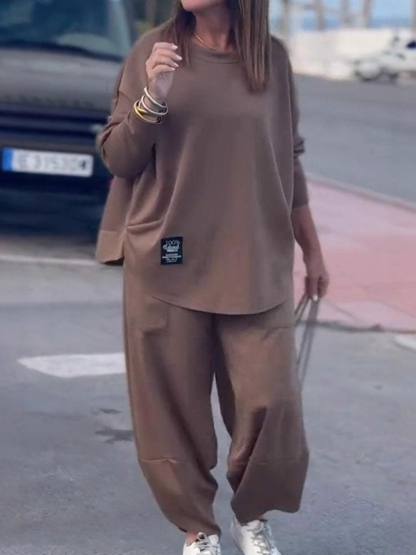 Solid Color Long Sleeve Casual Pants Set