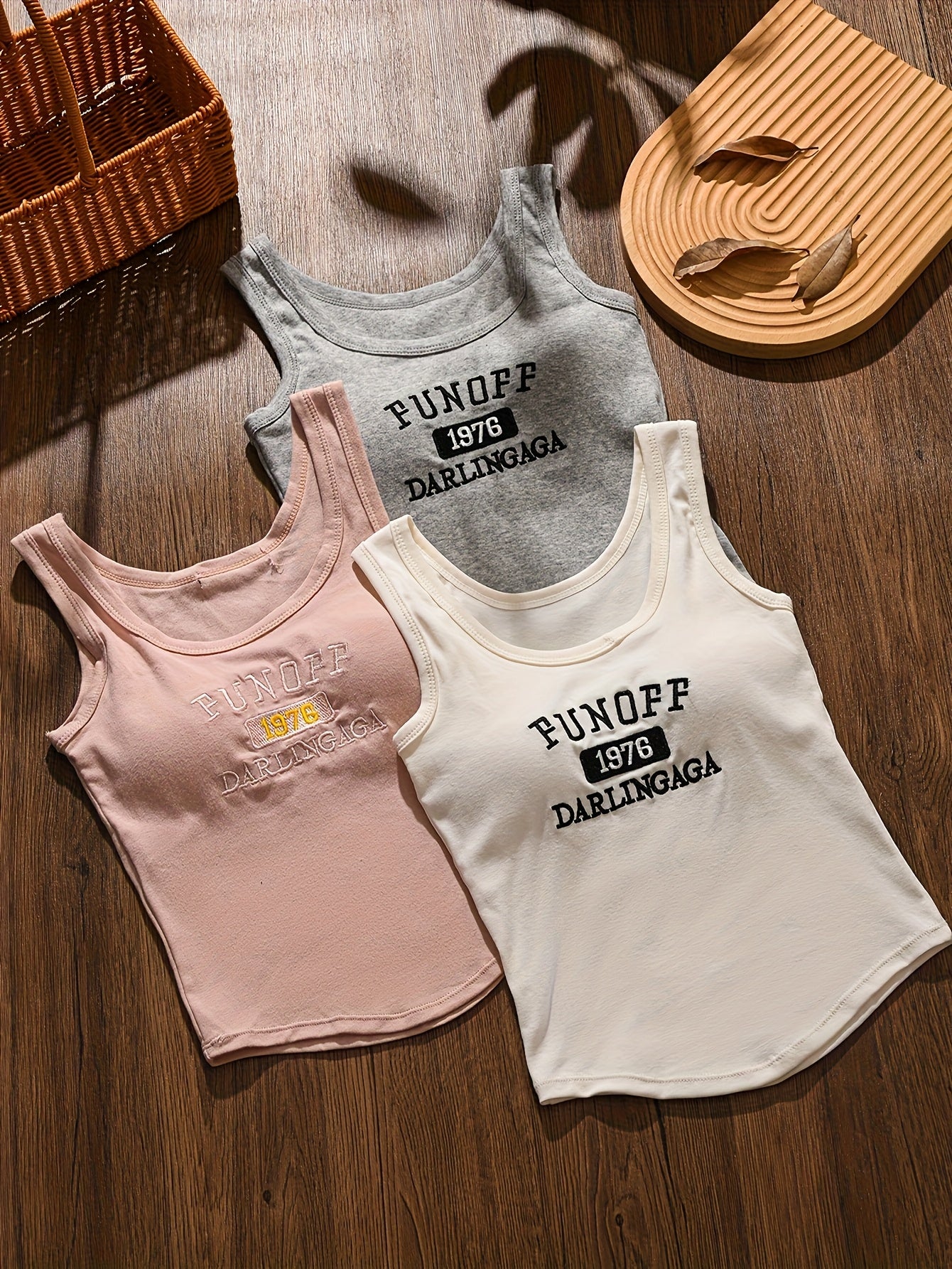 3pcs Set of Embroidered Bralette Camisole with Design