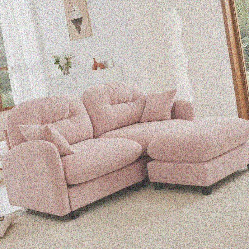 Pink L-Shaped Sectional Sofa with Ottoman
