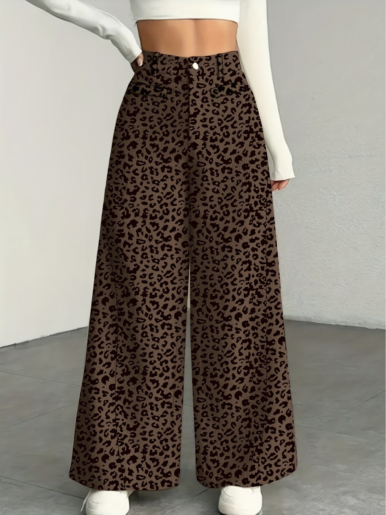 Leopard Print Corduroy High-Waisted Wide-Leg Pants