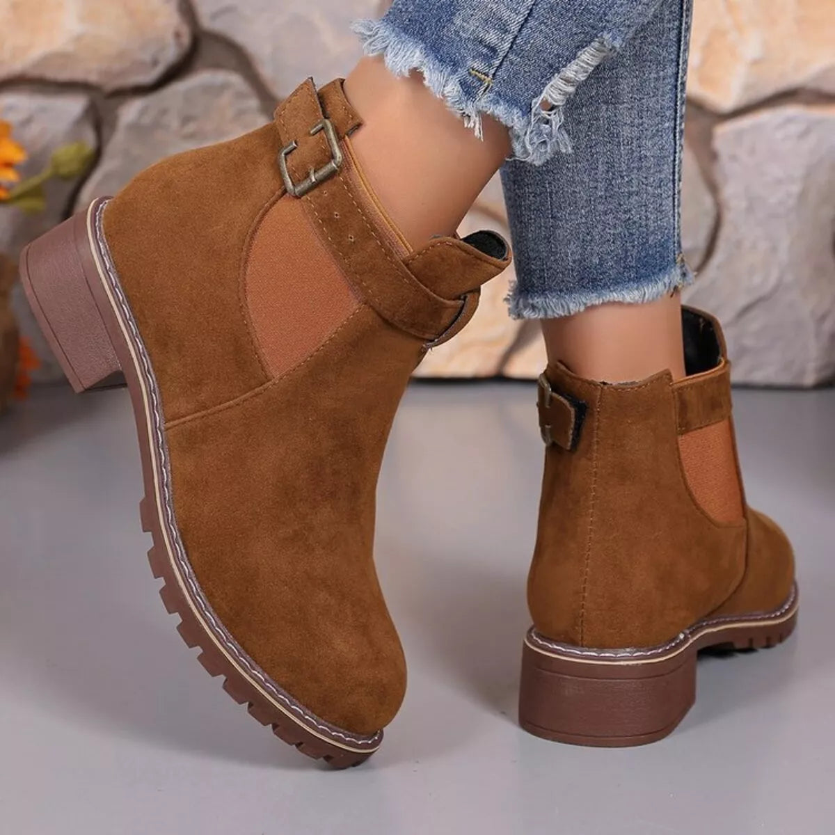 Round Toe Block Heels Boots