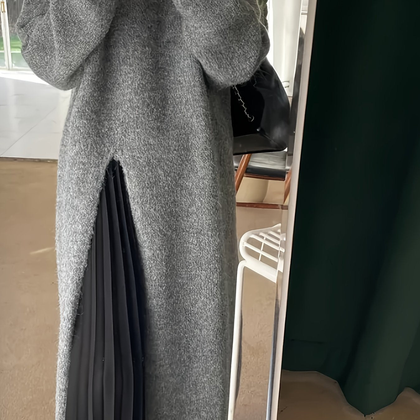 Long Sleeve Crew Neck Dress with Side Slit