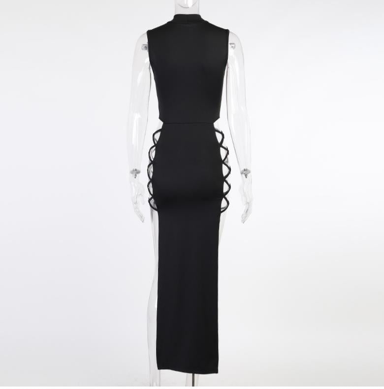 Solid Sleeveless Hollow Out Dress