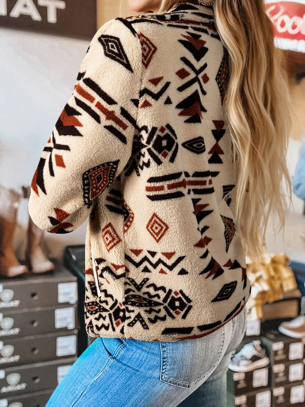 Western Aztec Half Zip Plush Sweatshirt