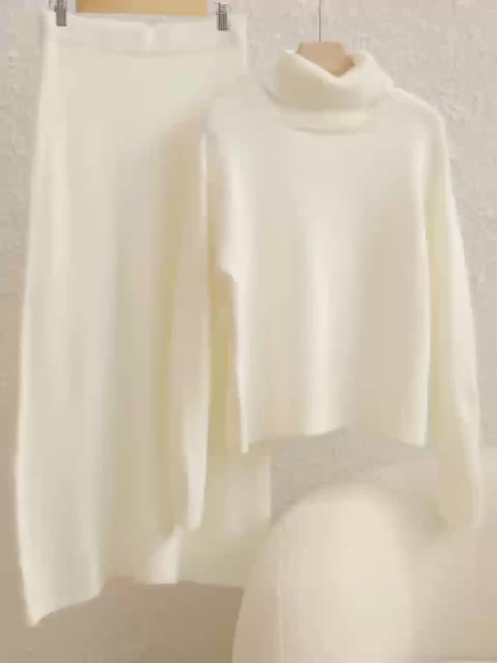 White Plus Size Cozy Sweater and Skirt Set